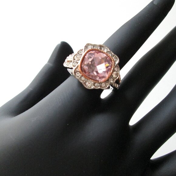 Statement Ring Sterling Silver 925 Pink Cushion Cut Pink Crystal Size 10 1/2 - Picture 13 of 13